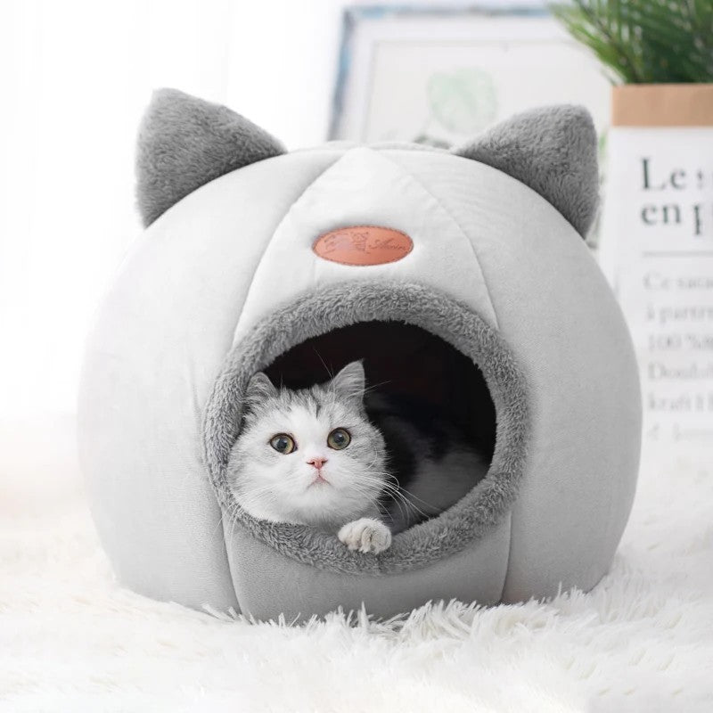 Cute Ear‑Shaped Cat Cave Bed Warm Winter Cosy Nest For Cats & Small Indoor Dogs