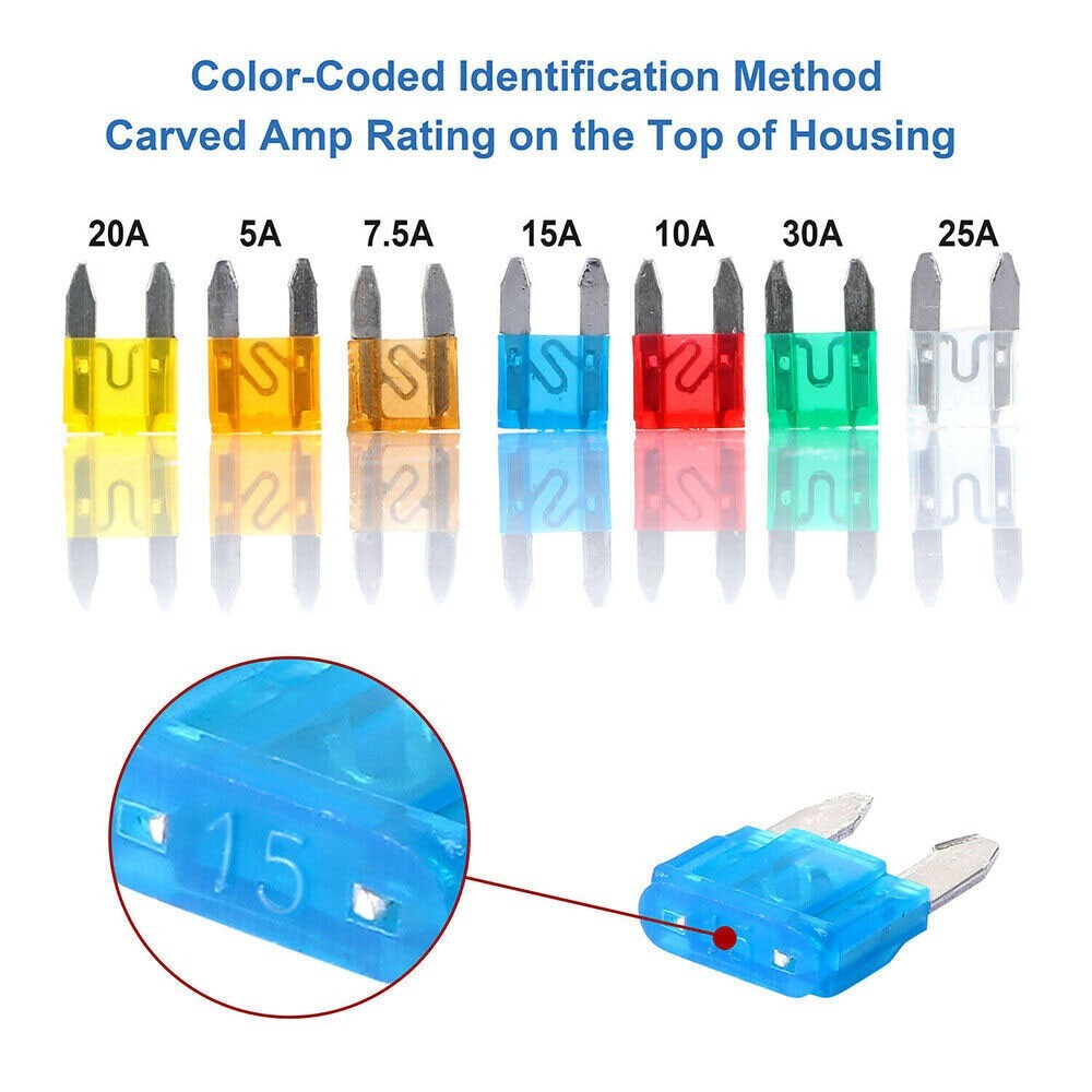 100pcs Car Fuses Mixed Low Profile Mini Fuse Assortment Assorted Blade Fuse Kit