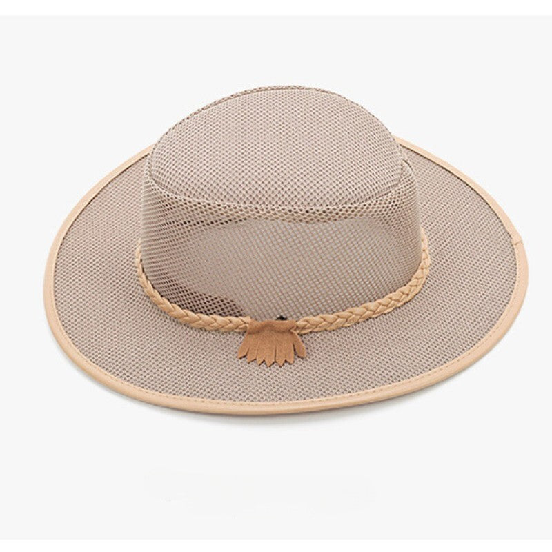 Men Mesh Cowboy Hat Cap Jazz Fedora Western Sun Wide Brim Summer Beach Retro Hat