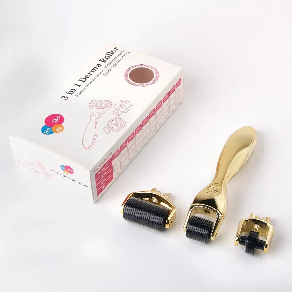 Derma Roller 3 in 1 Titanium Micro Needle Anti Ageing Facial Skin Care Gift Set