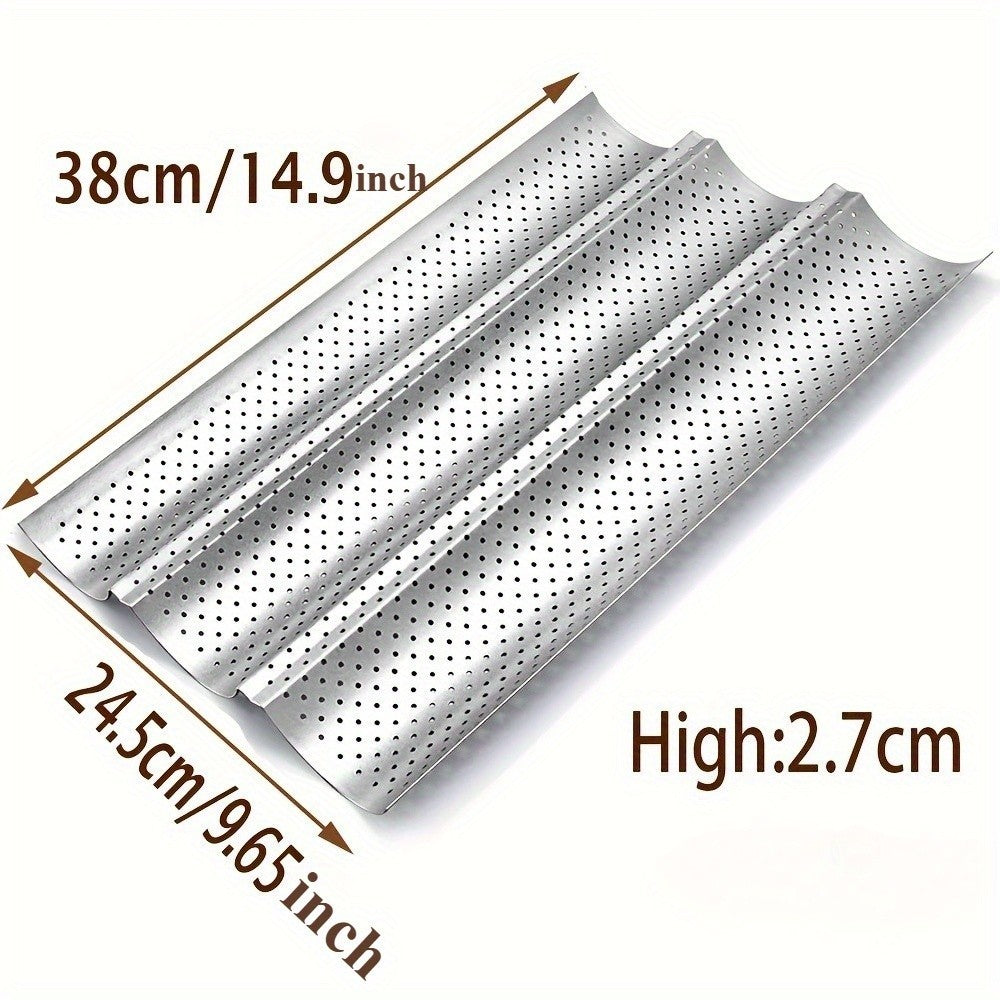 Non-stick French Baking Bread Mold 3 Wave Perforated Baguette Cake Bake Tray Pan
