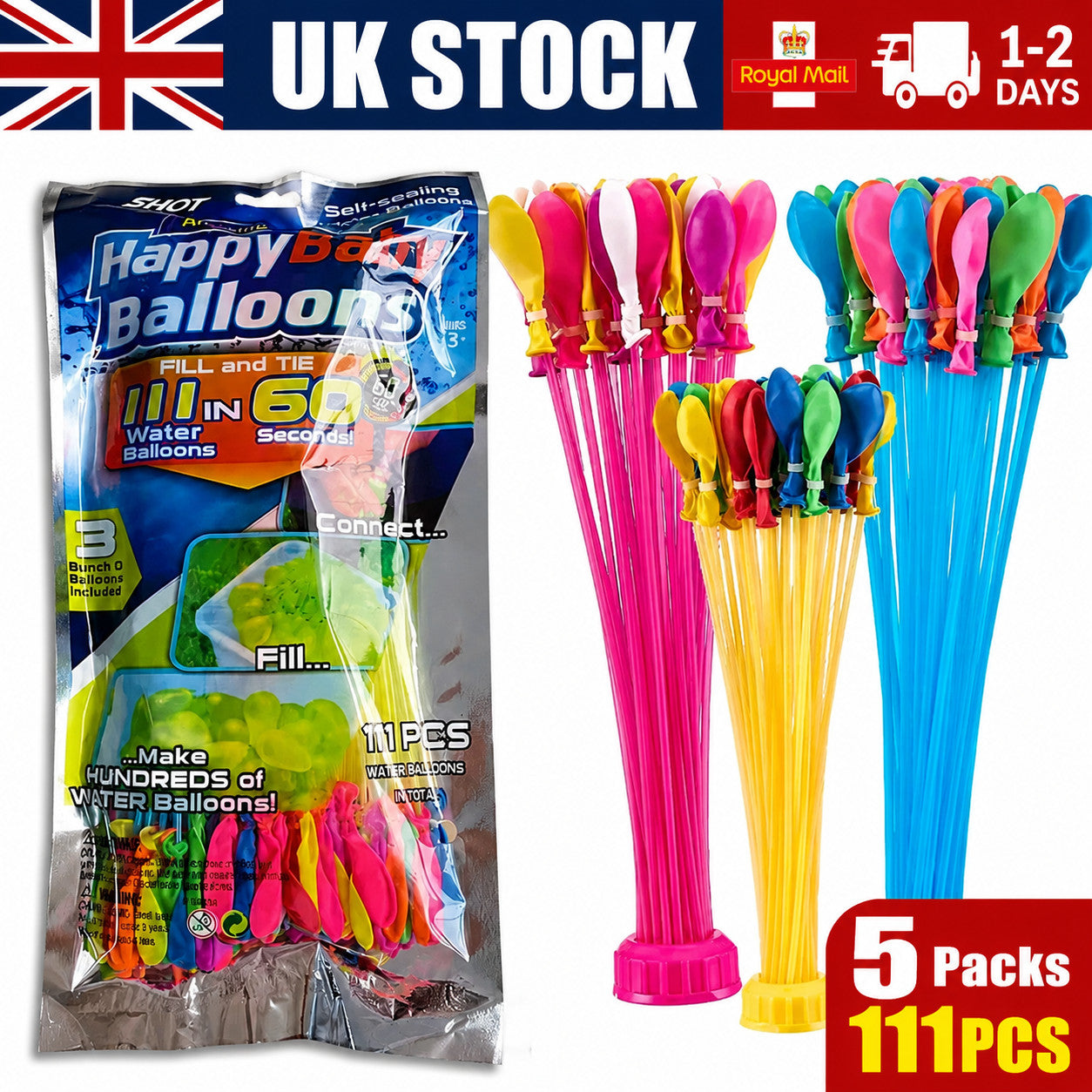 5 Packs x 111 Self Sealing Water Balloons Outdoor Play Party Fun garden play