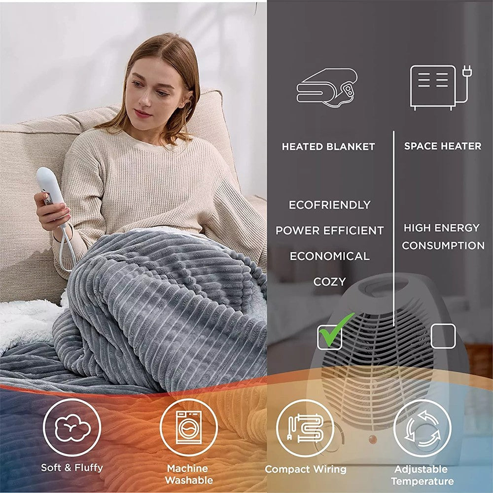 Electric Blanket Heated Throw Over Luxurious Fleece Washable Digital Controller