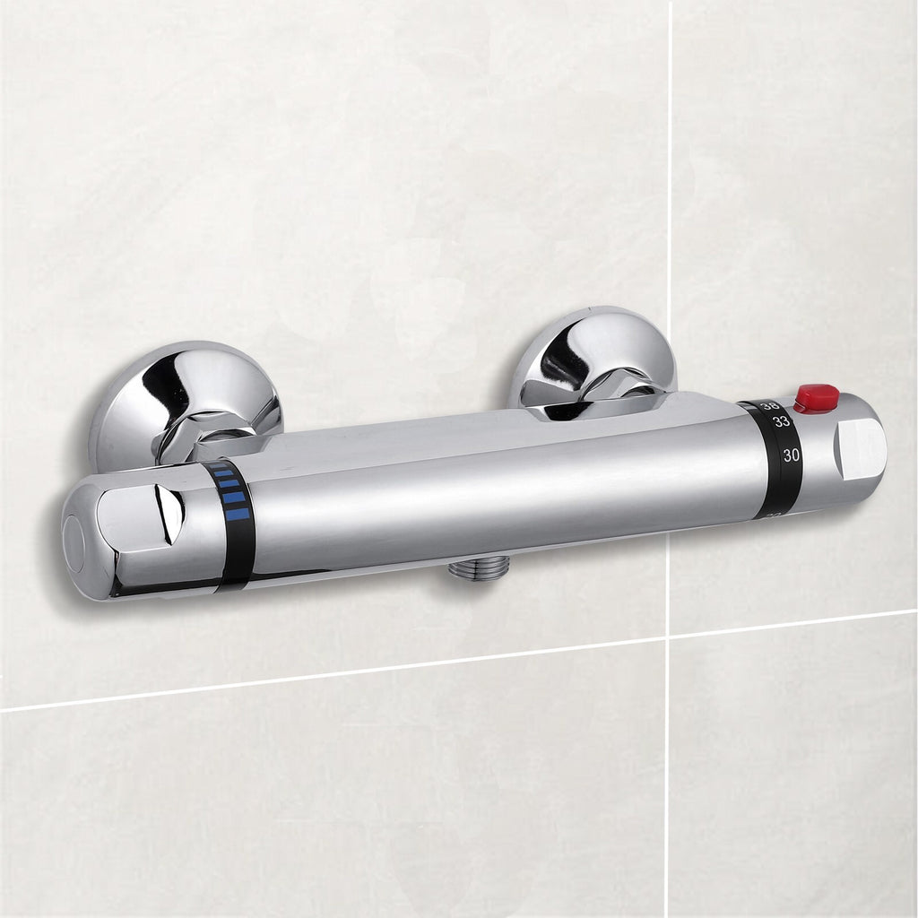 1/2" Outlet Modern Thermostatic Exposed Bar Shower Mixer Valve Tap Chrome Bottom
