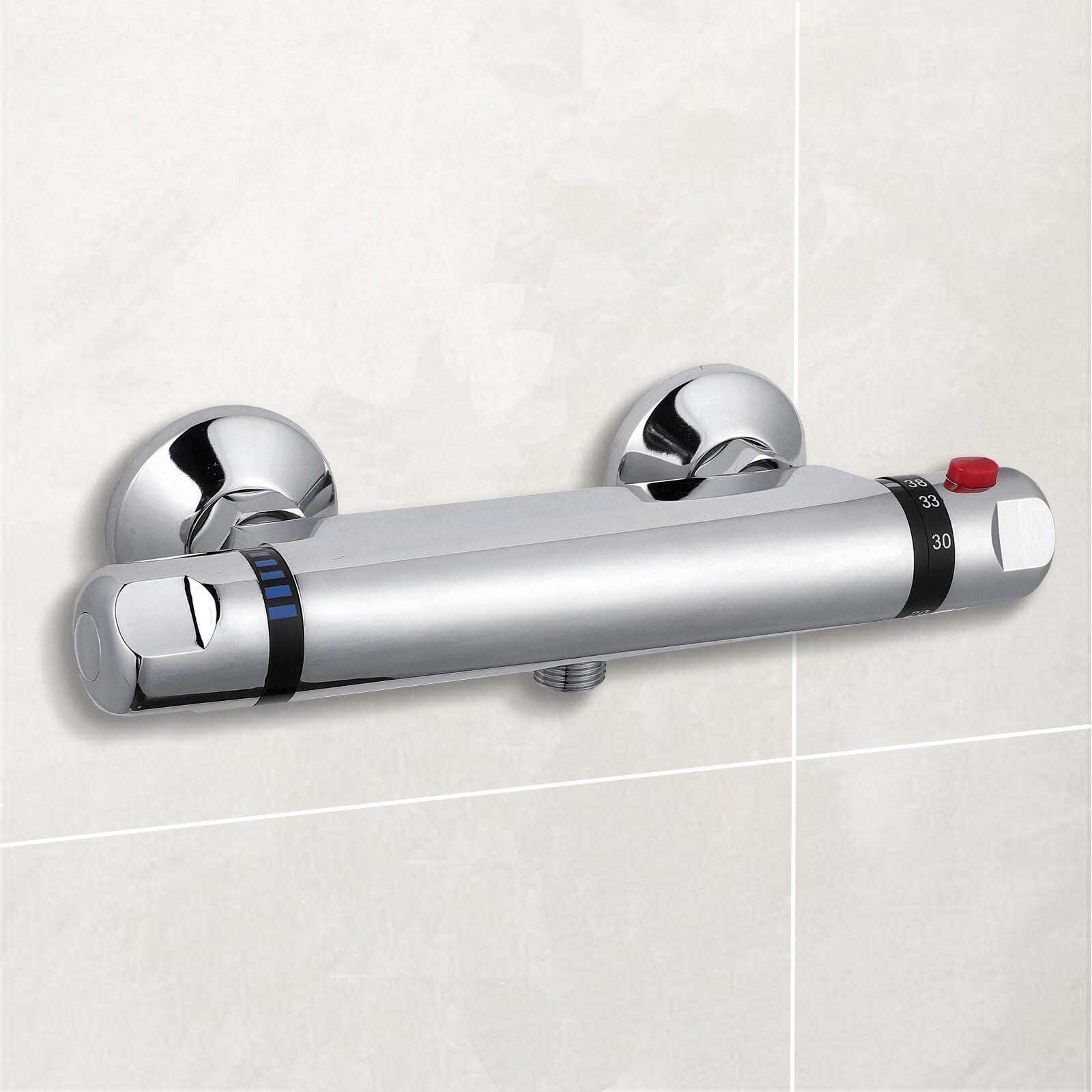 1/2" Outlet Modern Thermostatic Exposed Bar Shower Mixer Valve Tap Chrome Bottom