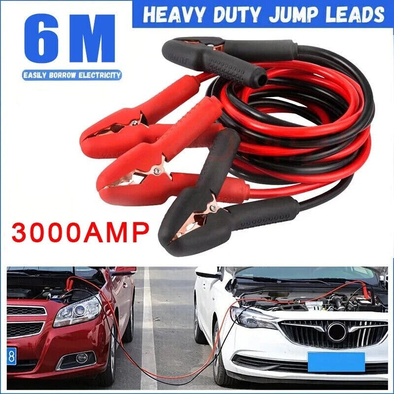 6+6M Heavy duty Jump Leads 3000AMP Car Van Battery Starter Booster Cables Jumper