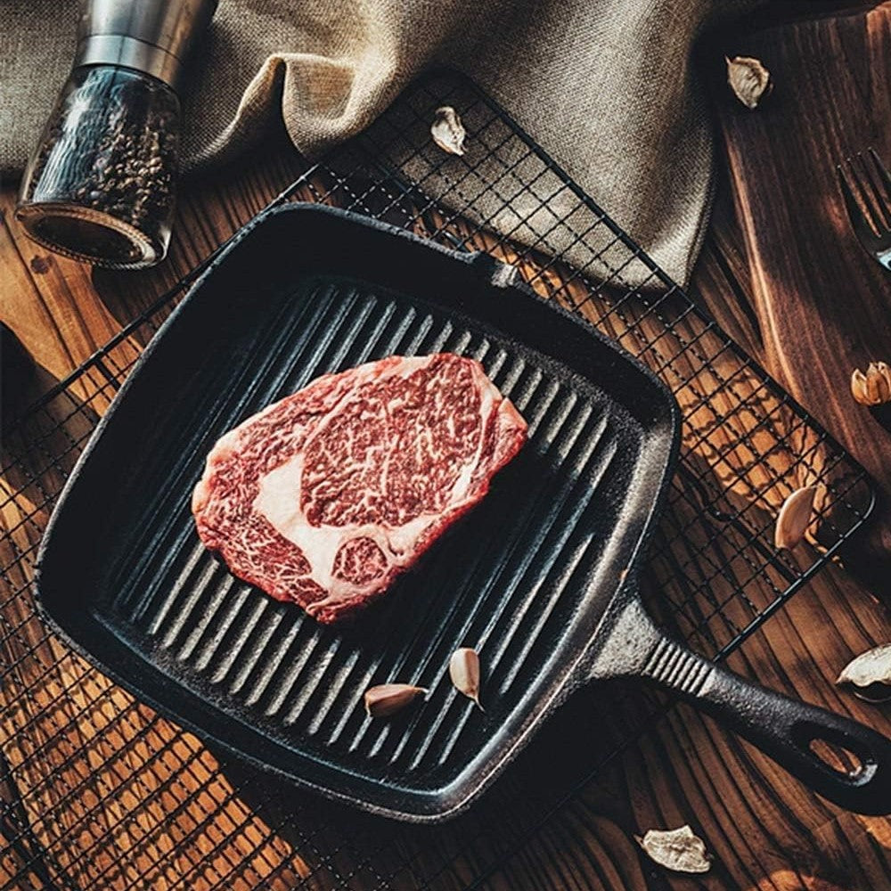 Cast Iron Griddle Frying Pan Grill Non-Stick Skillet Cooking Fry Square Steak UK
