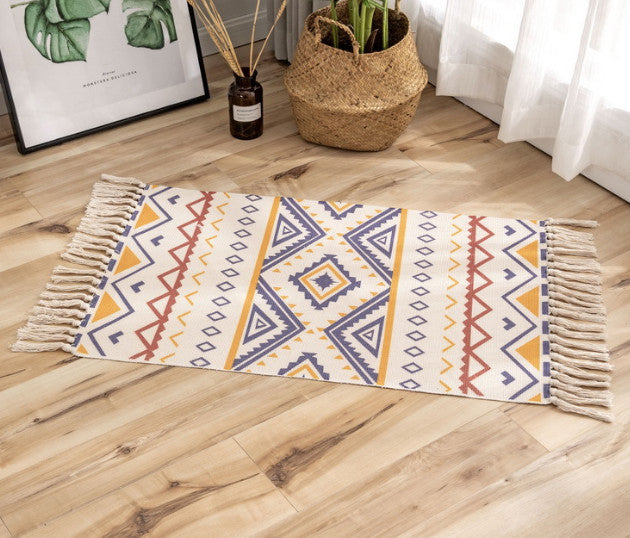 *Boho* Area Rug Indian Tribal Tassel Cotton Linen Mat Bedroom Room Carpet