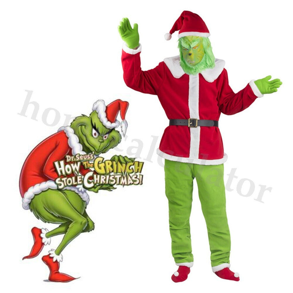 Adult Costume The Grinch Mens Christmas Santa Xmas Cosplay Fancy Outfit Set UK