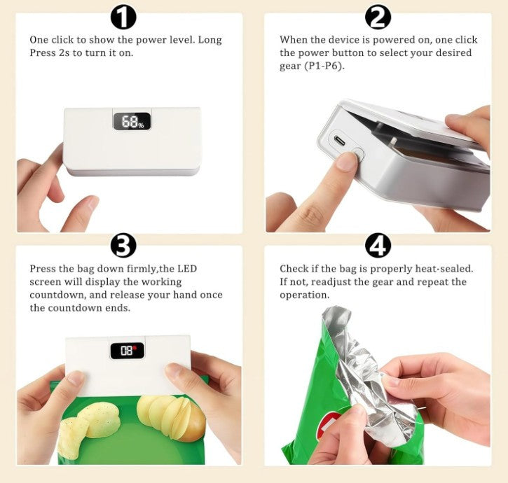 USB-C Rechargeable Mini Bag Sealer,One-Touch,Adjustable & Portable Freshness