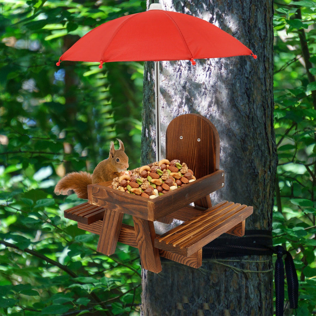 Carbonized Wood Squirrel Feeder Waterproof Chipmunk Feeder with Red