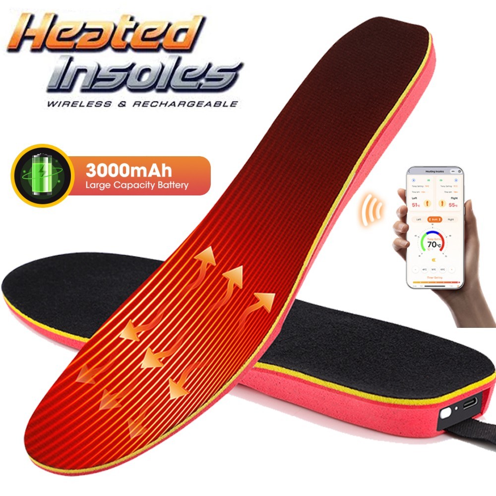 Cuttable Electric Heated Insoles Shoes Pads Rechargeable APP Control