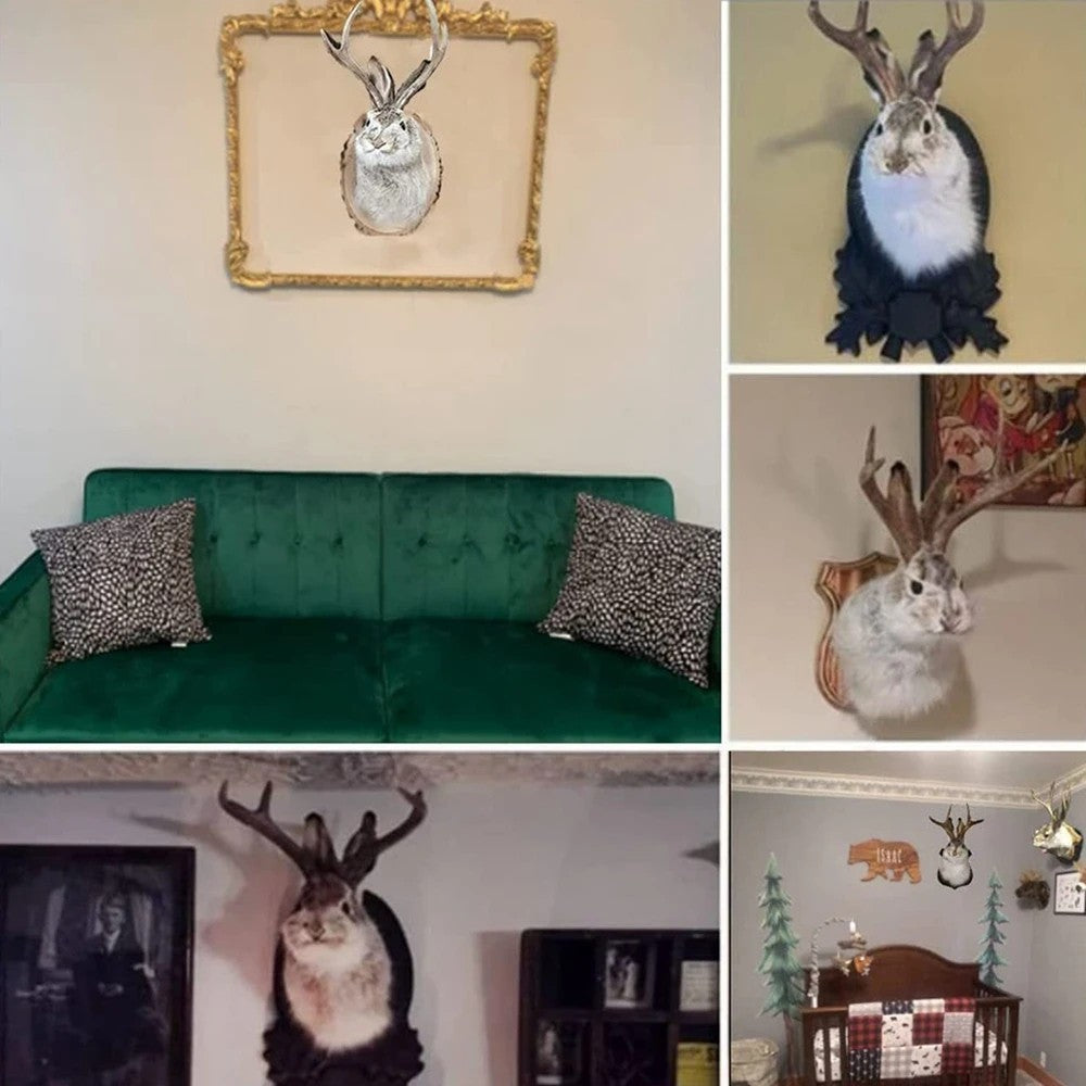 Animal Home Decoration Jackalope Statue Wall Mount Antler Rabbit Head Hanging
