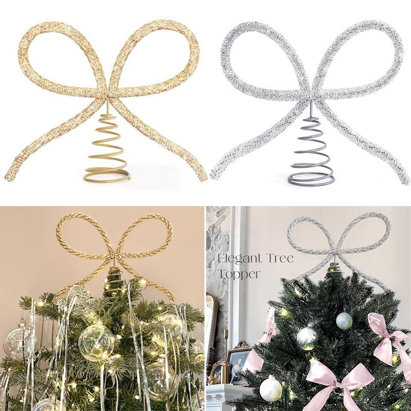Christmas Tree Topper Bow, Gold Glass Rhinestone Bow Tree Topper Christmas Decor