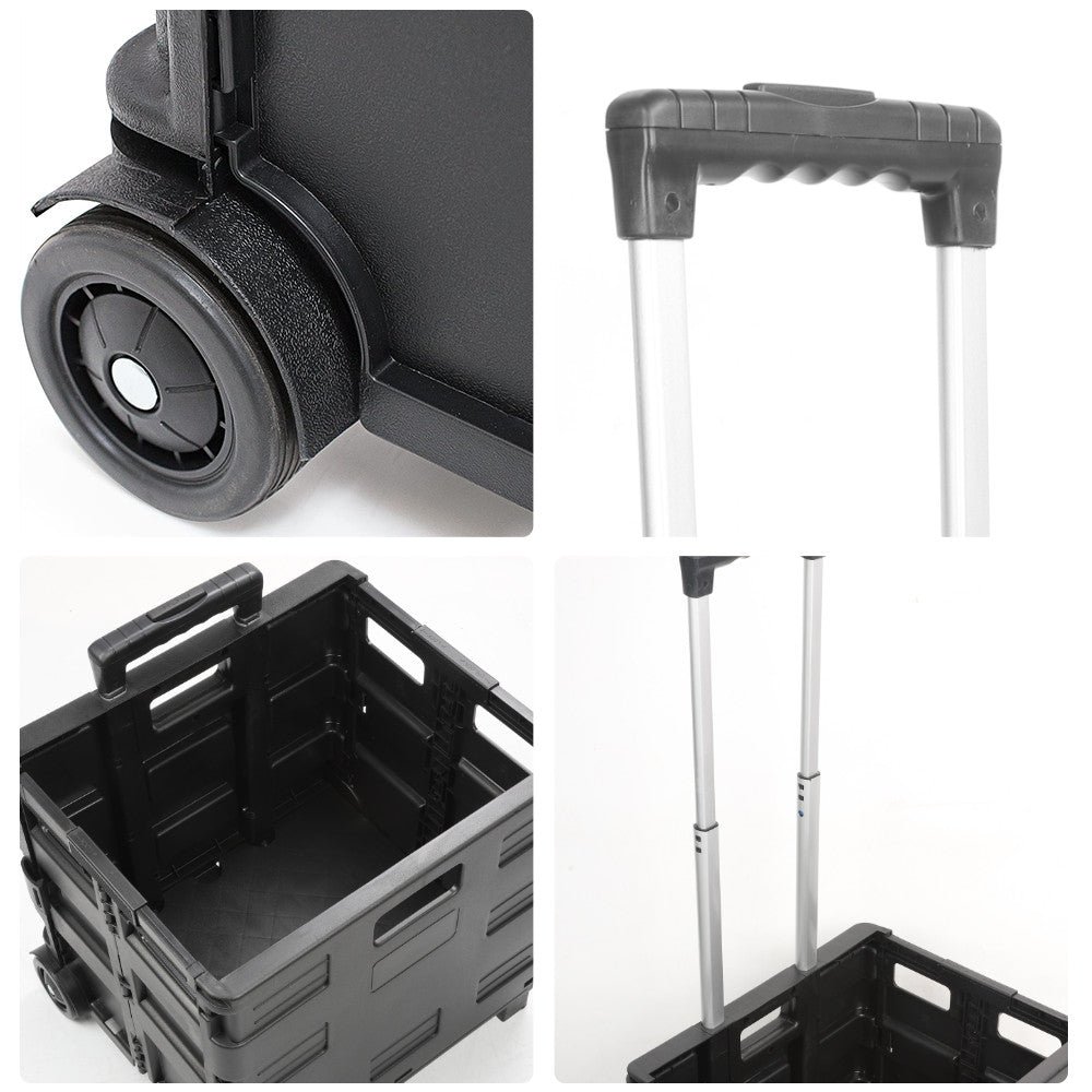 45L Folding Boot Cart Shopping Trolley Fold Up Storage Box Wheels Crate Foldable