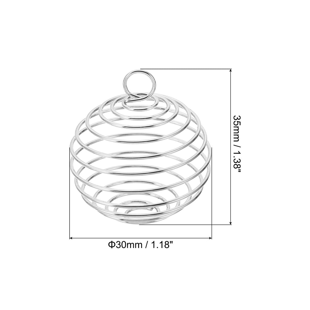 Spiral Bead Cages Pendant, 100Pcs 30x35mm Spring Stone Holder Silver Tone