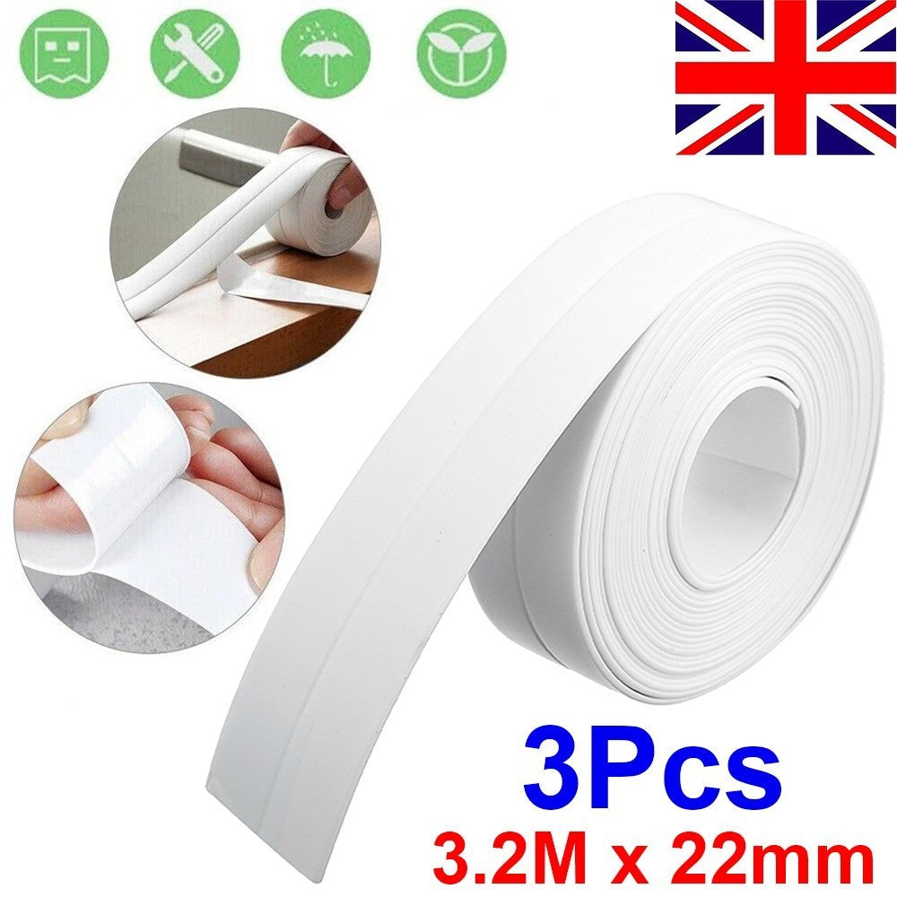 3pcs Caulk Tape Sealant Strip PVC Waterproof Self Adhesive Wall Sealing Tape