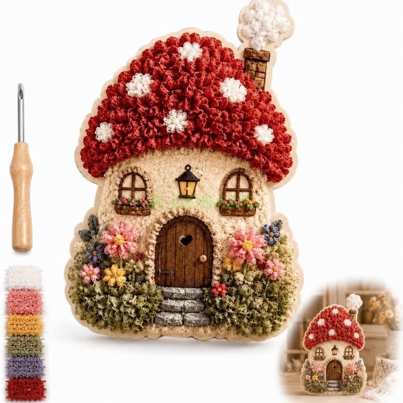 NEW HOT 3D DIY Craft Set Fabric Poke Art Kit Fairy Tale Village Cottage Handmade