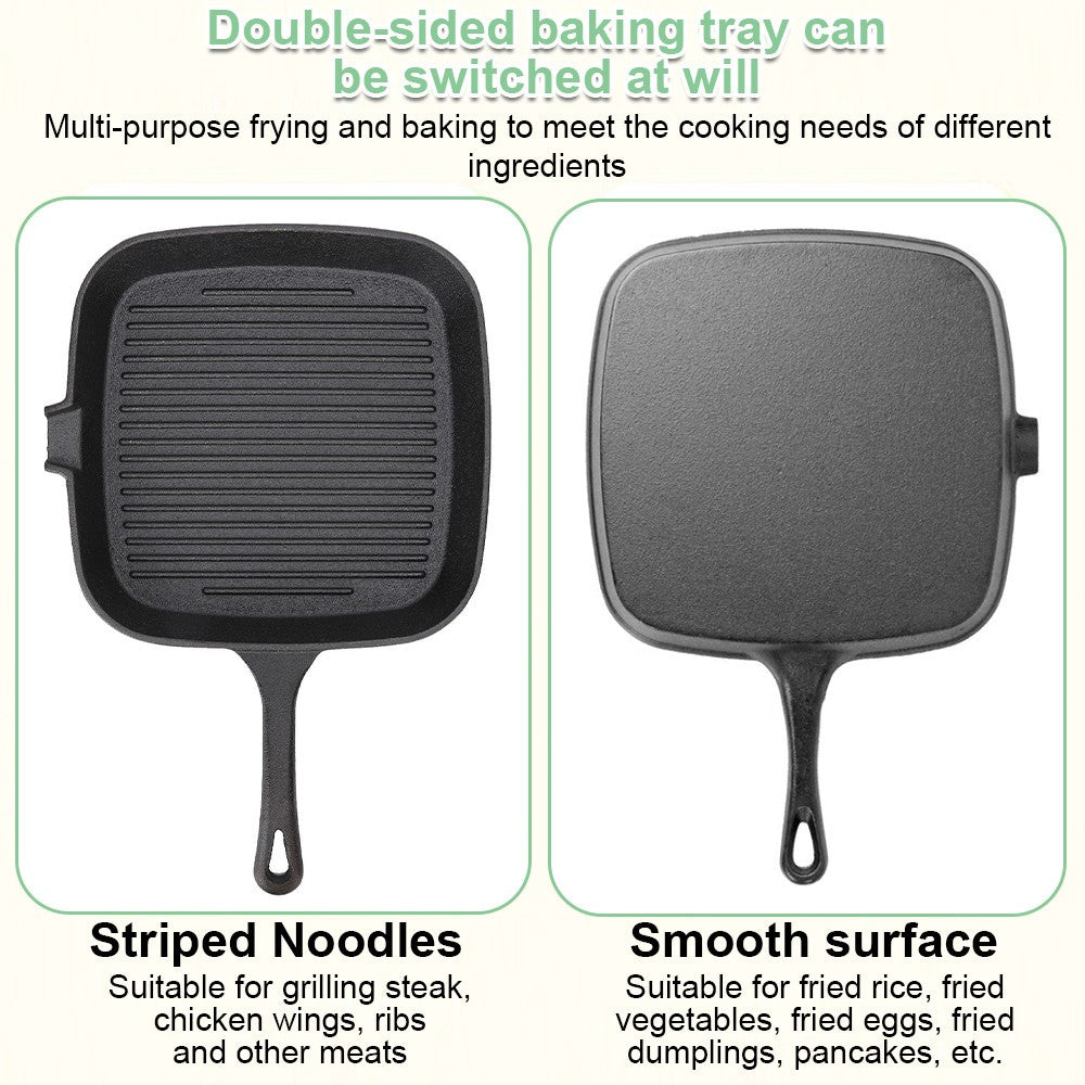 Cast Iron Griddle Frying Pan Grill Non-Stick Skillet Cooking Fry Square Steak UK
