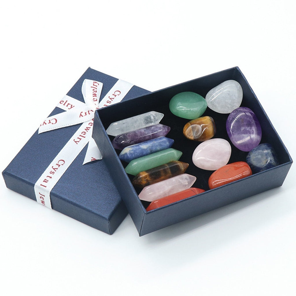 14Pcs Reiki Healing Crystals Kit Natural Crystal Quartz Point w/ Gift Box NEW