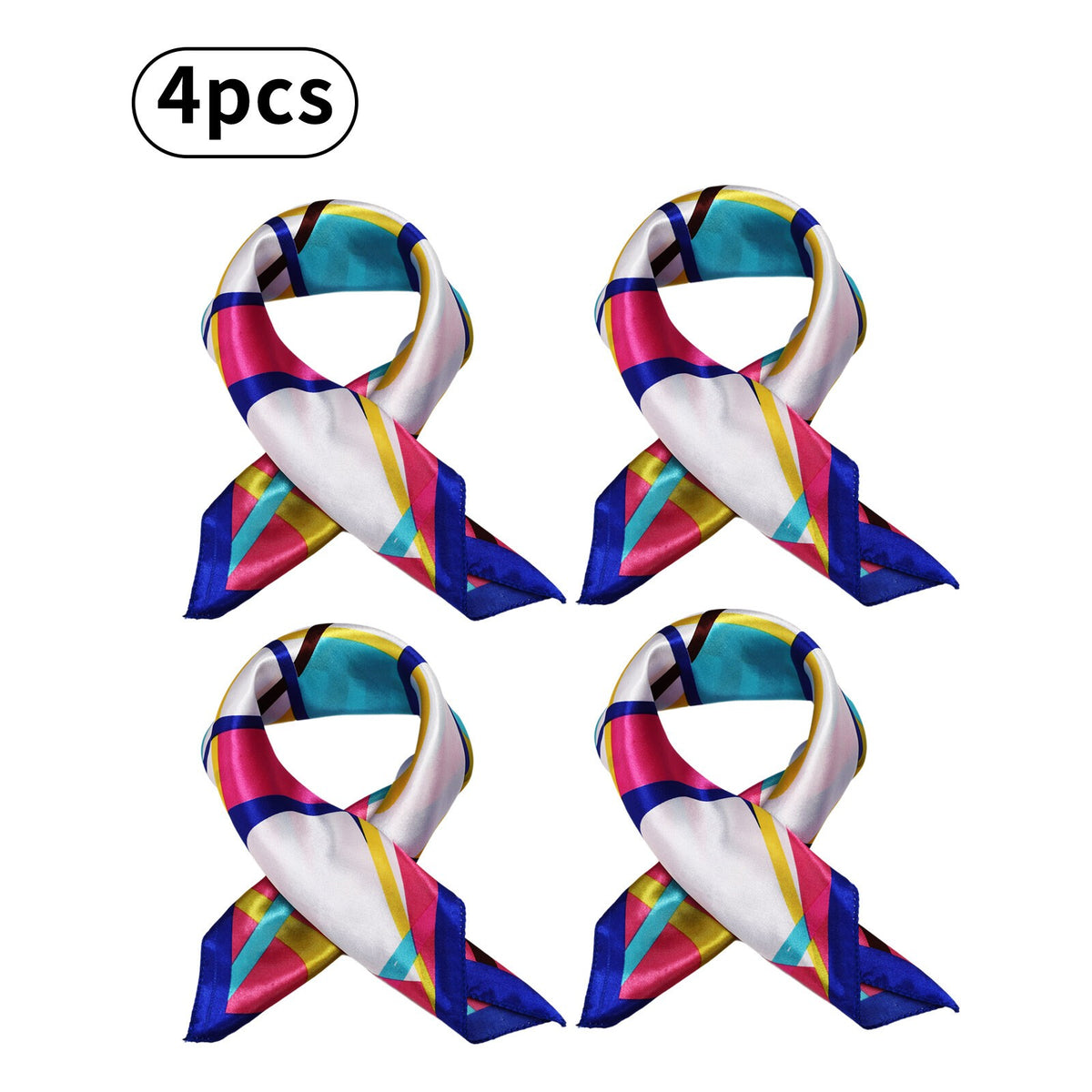 Women Square Neck Professional Handkerchief Sailor Scarf 4Pcs Silk Breathable