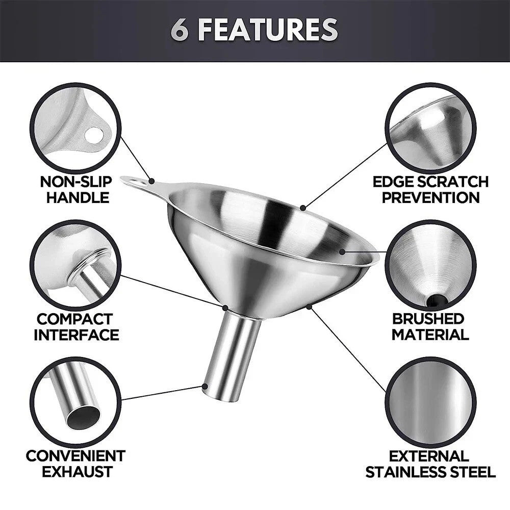 Stainless Steel Funnels Set S M L - Kitchen Liquid Oil Wine BottleUtility 5pcs