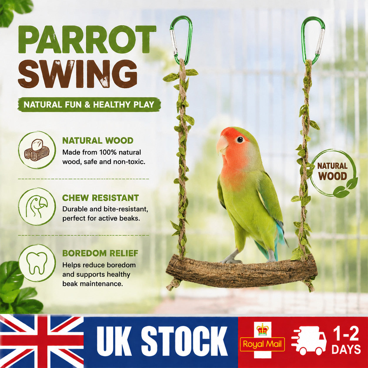 2pc Pet Bird Parrot Parakeet Budgie Cockatiel Cage Hammock Swing Toys HangingToy