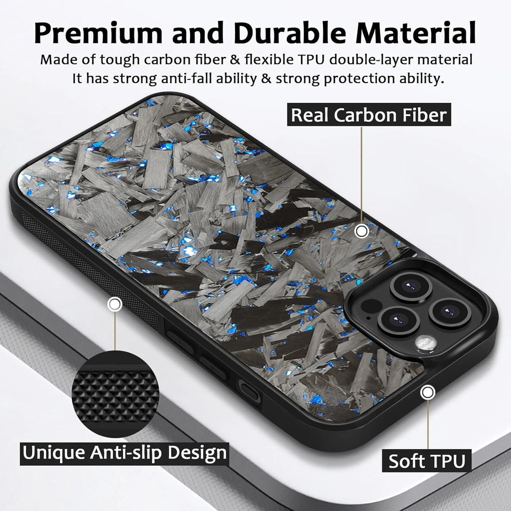 Glossy Forged Carbon Fiber Case for iPhone 16 Pro Max 15 14 Magsafe Armor Cover