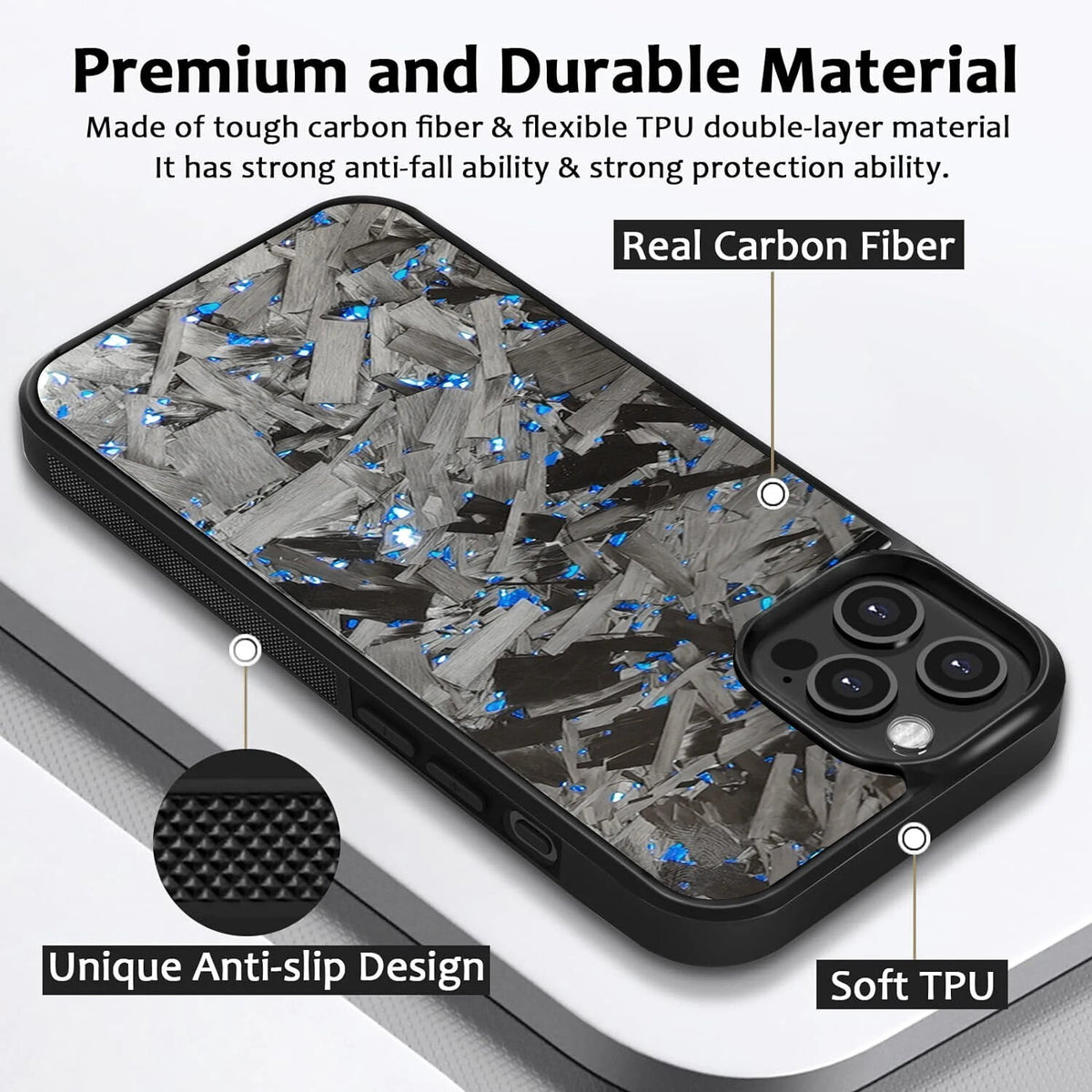 Glossy Forged Carbon Fiber Case for iPhone 16 Pro Max 15 14 Magsafe Armor Cover