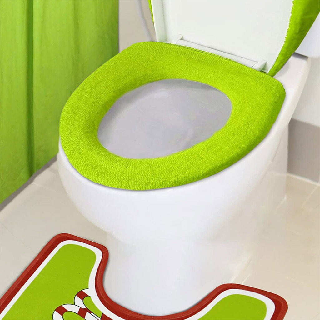 4X Bathroom Toilet Christmas Grinch Decor Sets Seat Collar Cover Non-slip Mat