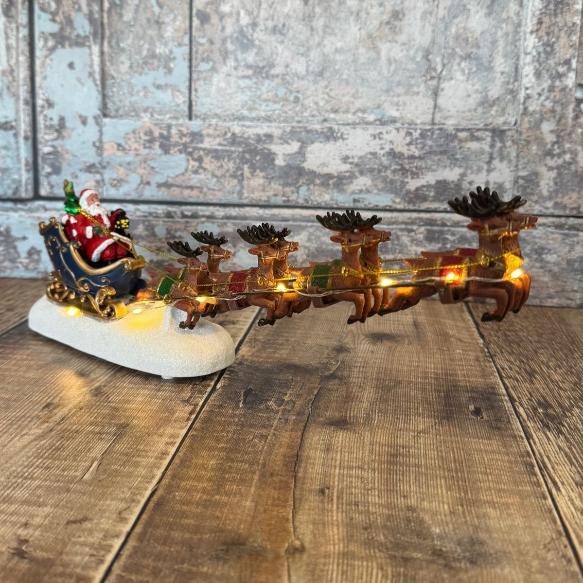 Christmas Santa Sleigh & Reindeer Decoration Festive Ornament with LED Lights