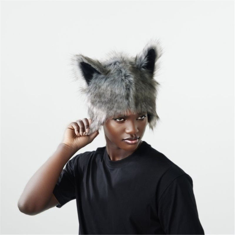 Animal Ear Hooded Cap Plush Winter Windproof Hat Adult Cosplay Event Dressingup