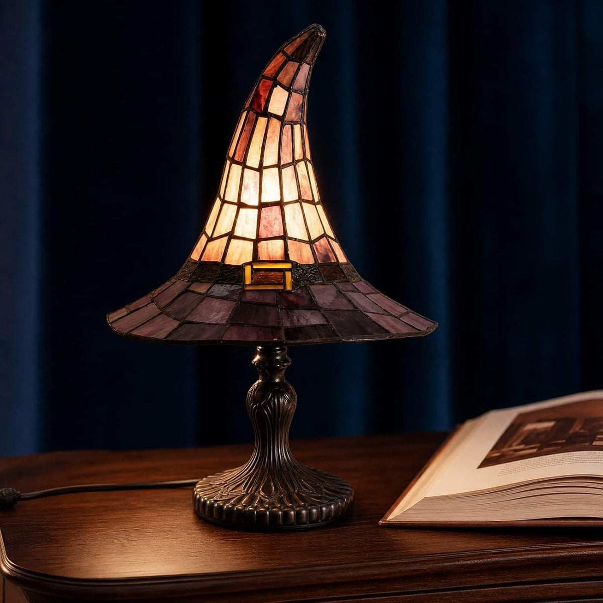30cm Witch Hat Lamp,Stained Glass Resin Wizard Hat Light Gothic Table Lamp Spook