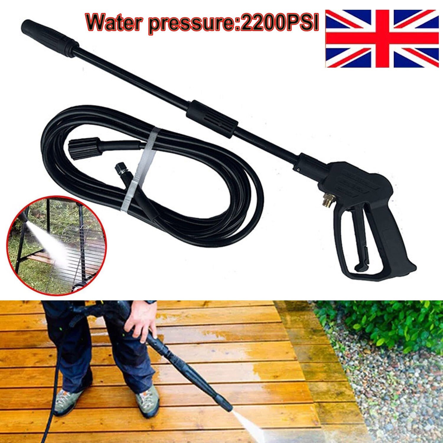 High Pressure Power Washer Spray Gun Jet Lance Trigger Wash Wand & 8M Hose kit