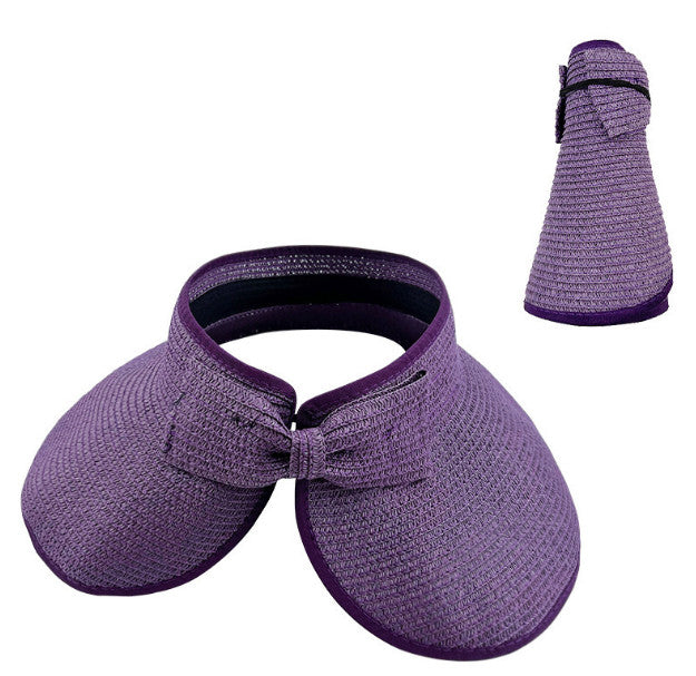 Foldable Bow Decor Sun Visor Wide Brim UV Protection Straw Hat