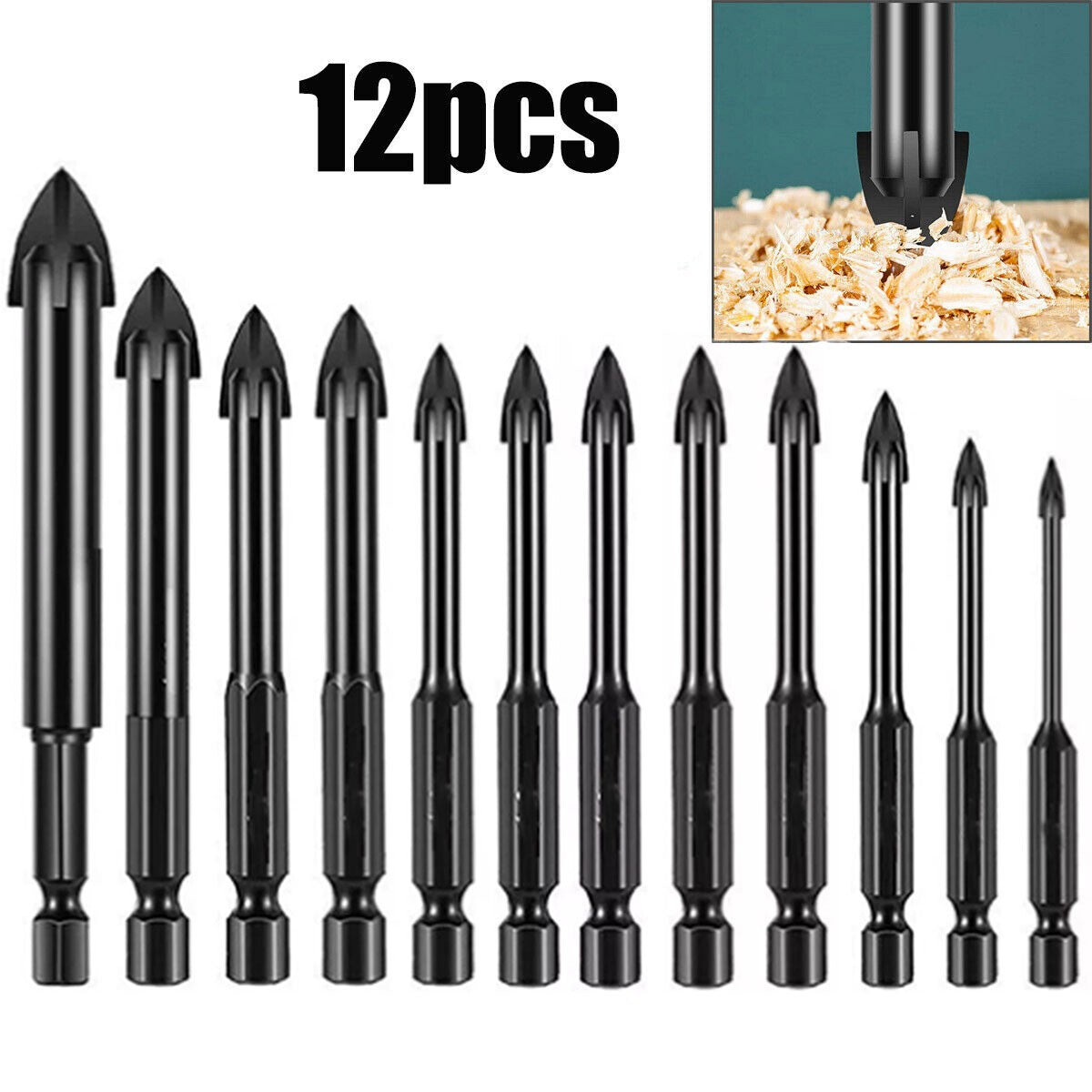 12Pcs Dry Diamond Drill Bits For Granite Tile Glass Porcelain Marble Ceramic Set