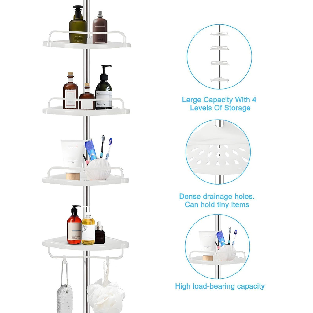 4 Tier Telescopic Bathroom Wall Corner Shelf Rack Shower Caddy Storage Organizer