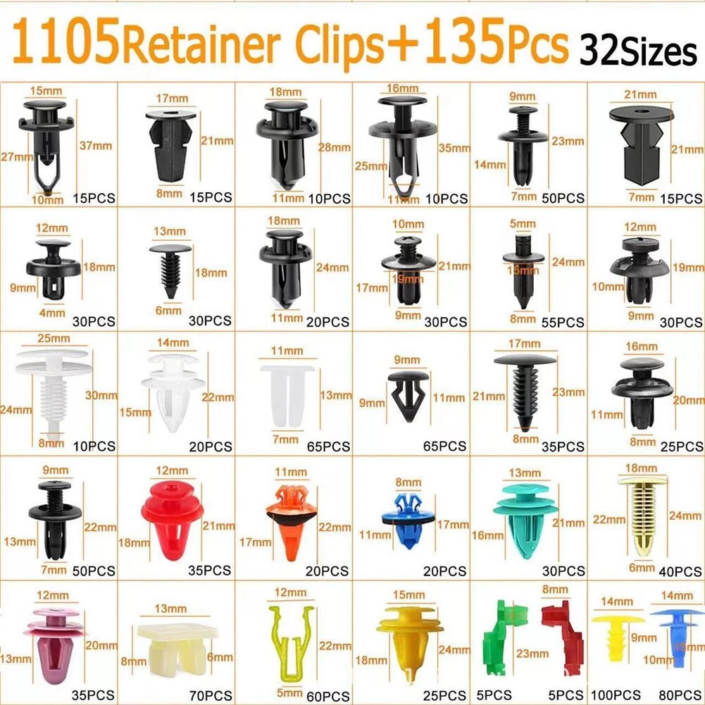 1240Pcs Car Body Trim Clips Plastic Push Pin Rivet Screw Panel Fastener Interior