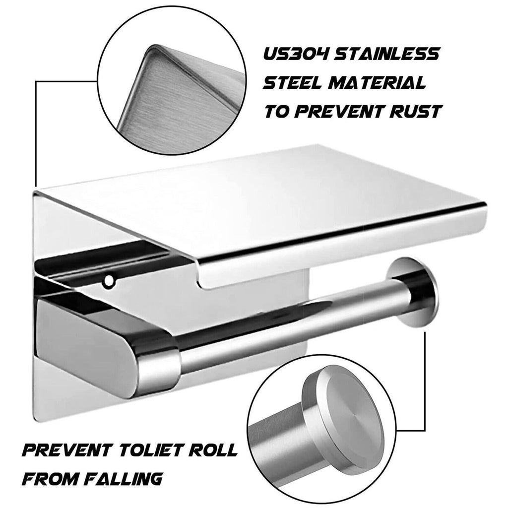 Bathroom Toilet Paper Roll Holder Wall-Mounted With Mobile Phone Storage Shelf