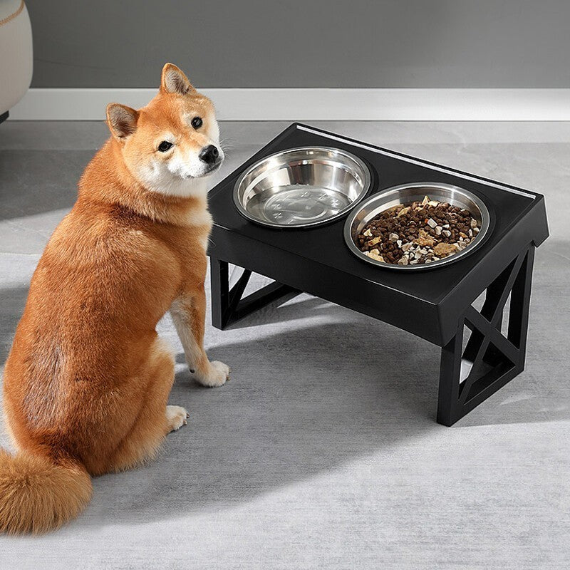 Adjustable Dog Raised Dog Bowl Stand 15° Tilt Elevated Feeder Double Dog Bowls