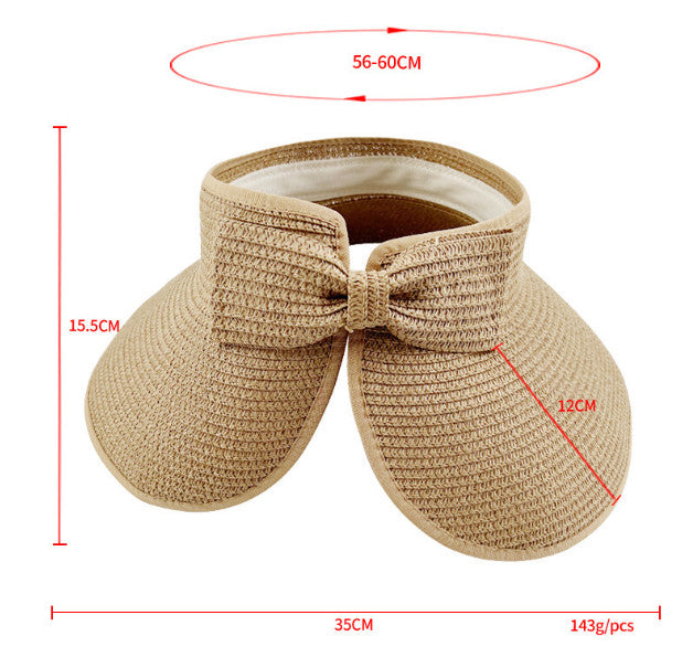 Foldable Bow Decor Sun Visor Wide Brim UV Protection Straw Hat
