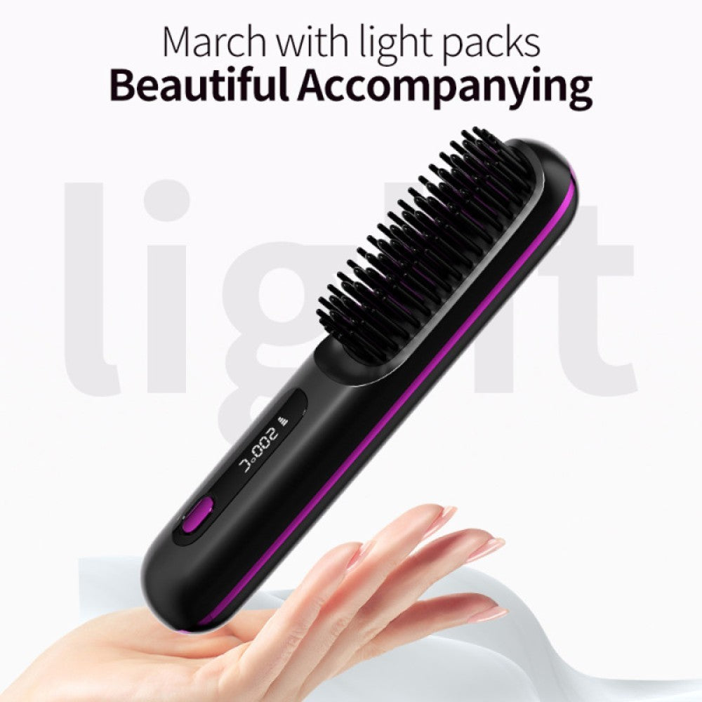 Go Brush Pro, Cordless Hair Straightener Comb, Ionic Heated Hair Brush, Ceramic~