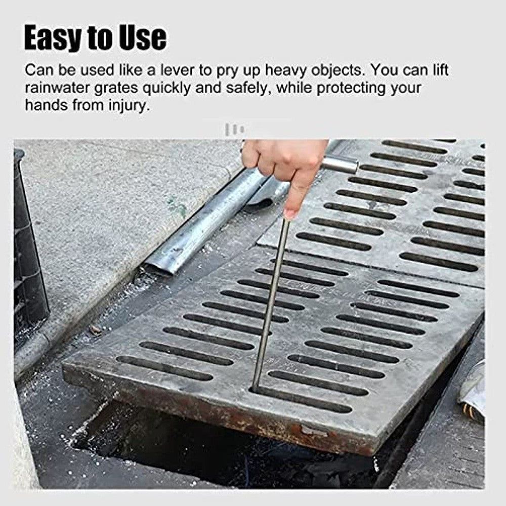 Manhole Drain Grate Lifter 38cm T Hook Handy Ditch Cover Pulling Tool