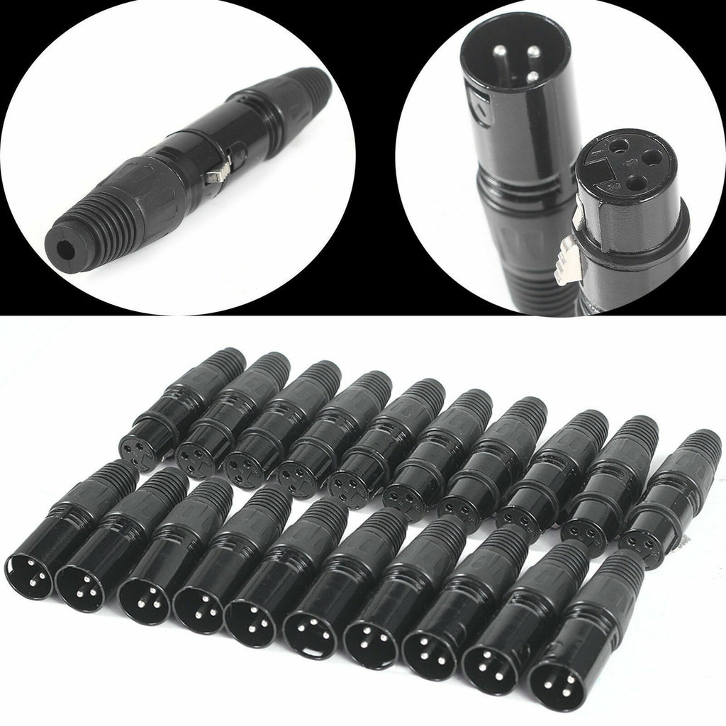 20x XLR 3 Pin Male Female Connector DMX Audio Microphone Cable Plug Black