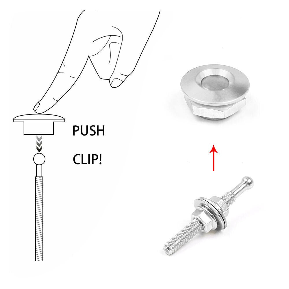 4x Silver Push Button Quick Release Hood Bonnet Pins Lock Clip Bumper Latch Kit