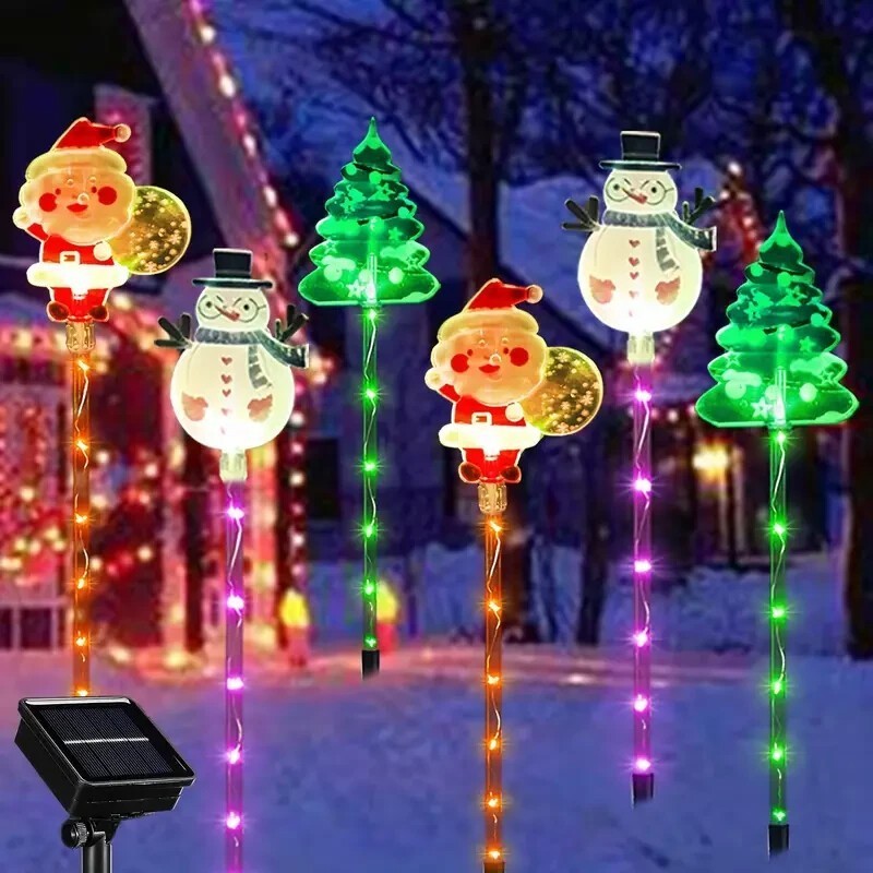 6 Packs Outdoor Garden Ground Light Solar Powered Santa Claus Snowman Christmas