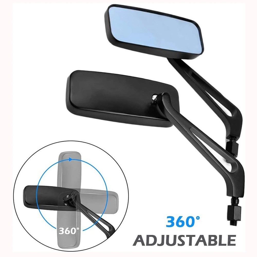 Black Rectangle Motorcycle Mirrors For Harley Cruiser Bobber Chopper Softail
