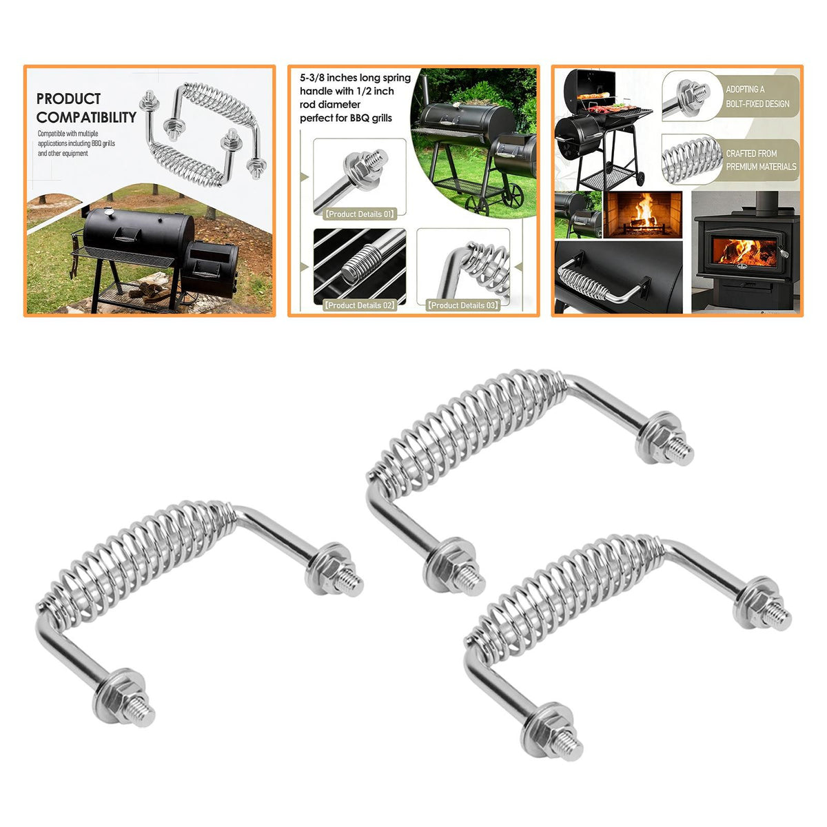Heat Resistant Stainless Handle with Bolt for BBQ Grill Accessories Kit and Wood
