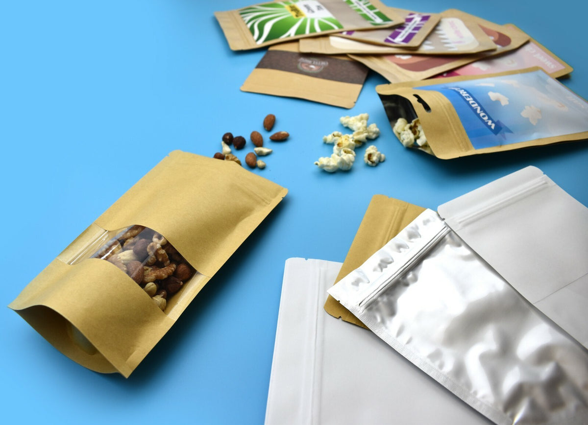 BROWN PACKAGING BAG CLEAR WINDOW GUSSET STANDING ZIP LOCK SEALABLE HEAT SEAL.*