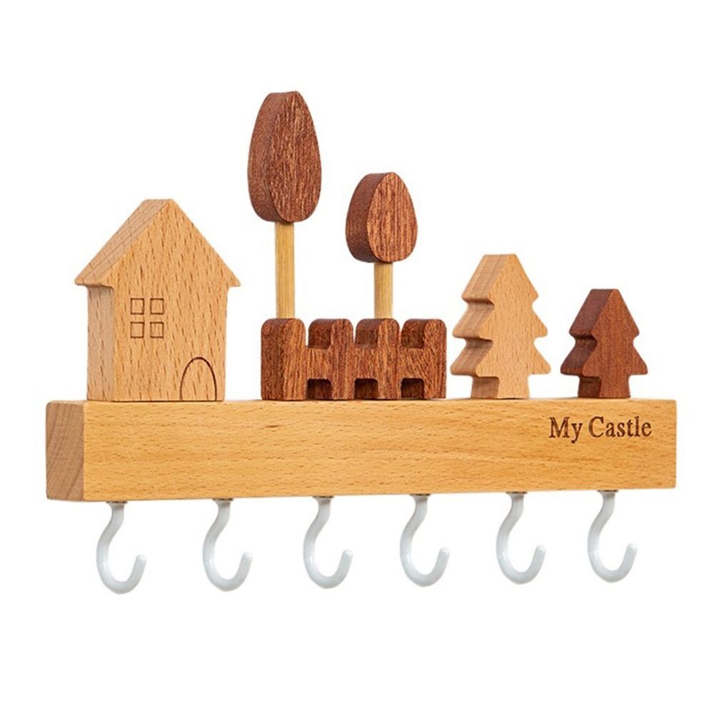Wooden Key Holder Storage 6 Hooks Wall Mounted Metal Coat Rack Hanger Chic Style